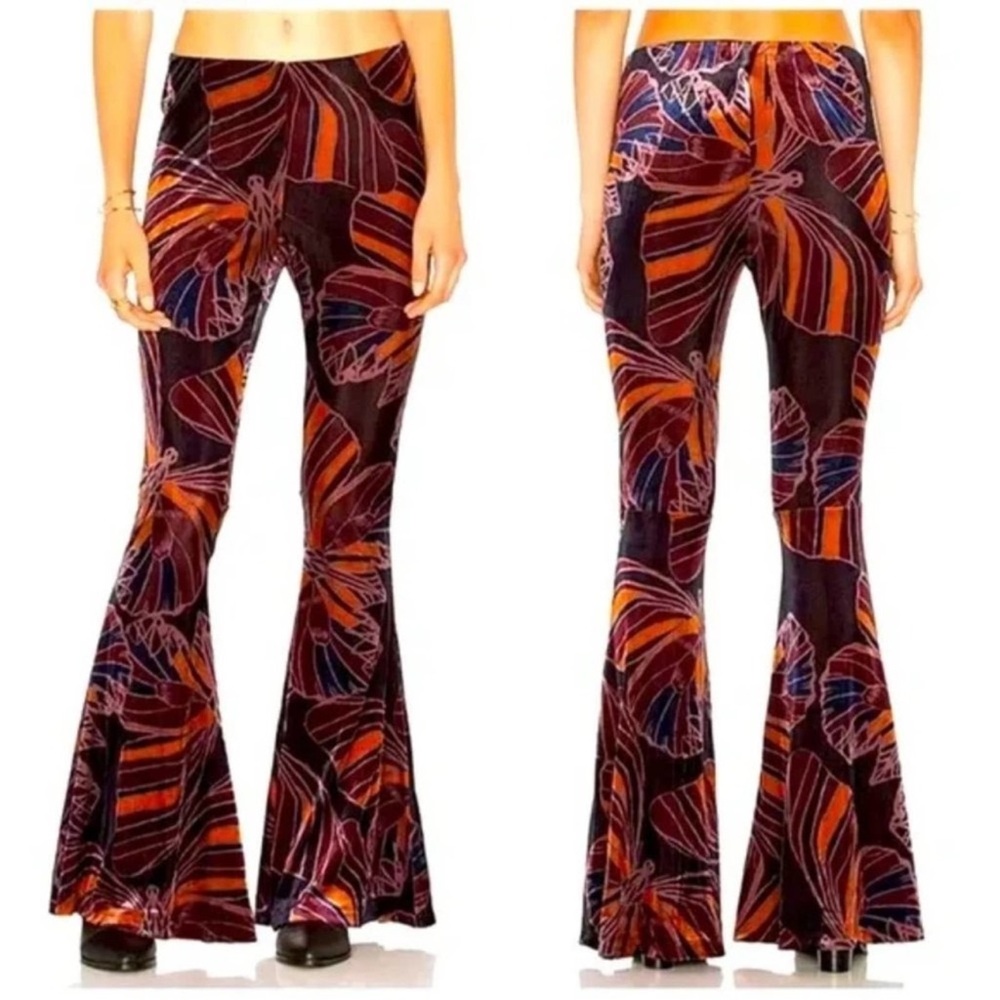 Free People Float Away Butterfly Velvet Flare Pants Womens S Multi Bell Bottoms